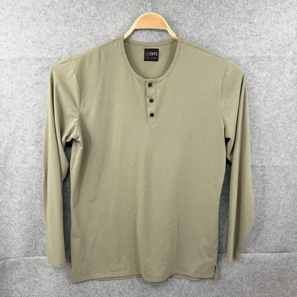 CUTS Clothing Men's Henley Shirt X-Large Green Split-Hem Performance Casual - Picture 2 of 10